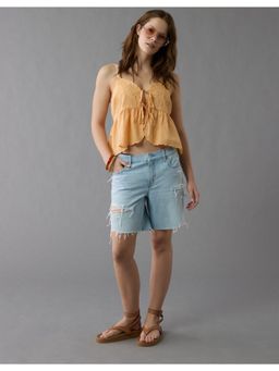 American Eagle - Women Blue Cotton Blend Solid Shorts