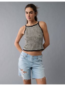 American Eagle - Women White High Neck Crochet Tank Top