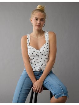 American Eagle - Women White Square Neck Corset Tank Top