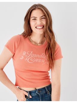 American Eagle - Women Pink Johnny Cash Graphic Baby T-Shirt