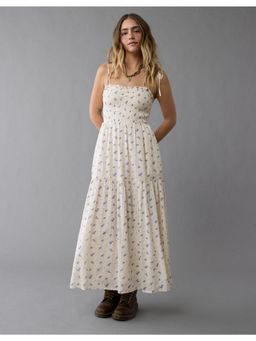 American Eagle - Women White Smocked Bodice Midi Dress