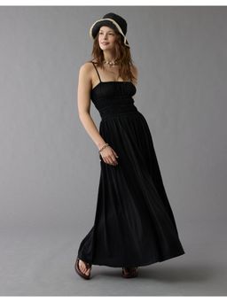 American Eagle - Women Black Sunchaser Knit Smocked Bodice Maxi Dress