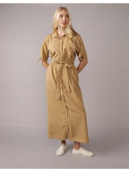 American Eagle - Women Khaki Short-Sleeve Maxi Shirt Dress with Belt (Set of 2)