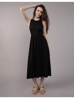 American Eagle - Women Black Mixed Media Knit Midi Dress