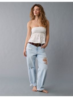 American Eagle - Women White Sunchaser Knit Babydoll Tube Crop Top