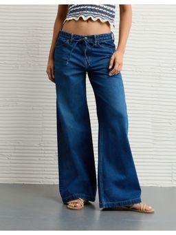 American Eagle - Womens Blue Strigid Low Rise Ultra Wide Leg Jeans