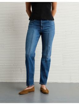 American Eagle - Womens Blue Stretch Super High Waist Ankle Straight Jeans