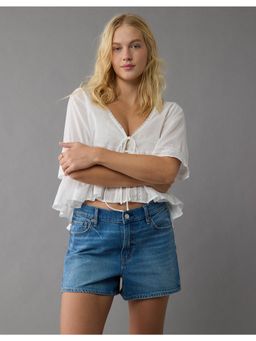 American Eagle - Women Blue Strigil Super High-Waisted Relaxed Denim Short