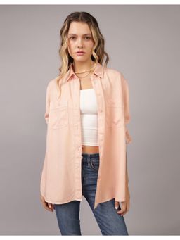 American Eagle - Women Lyocell Solid Collar Neck Regular Fit Peach Shirt