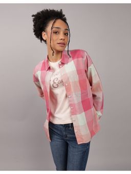 American Eagle - Women Cotton Checks Collar Neck Regular Fit Pink Shirt
