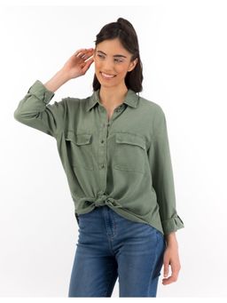 American Eagle - Women Lyocell Solid Collar Neck Regular Fit Green Shirt