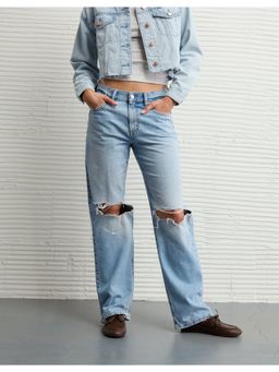 American Eagle - Women Blue Stringed Ripped Low-Rise Ex-Boyfriend Jeans