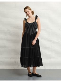 American Eagle - Women Black Bella Sweetheart Neck Smocked Midi Dress