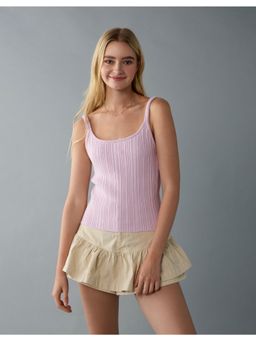 American Eagle - Women Purple Cropped Crochet Tank Top