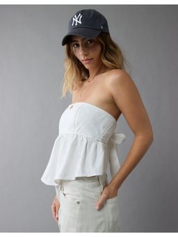 American Eagle - Women White Denim Strapless Tie Back Babydoll Top