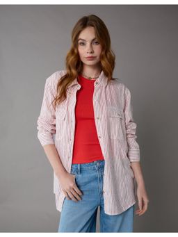 American Eagle - Women Red Velvet Weekend Vibes Linen-Blend Shirt
