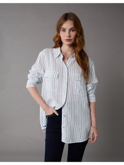 American Eagle - Women White Slush Weekend Vibes Linen-Blend Shirt