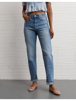 American Eagle - Women Blue Stretch Super High-Waist Ankle Straight Jeans