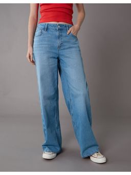 American Eagle - Women Blue Stretch Super High-Waist Baggy Wide-Leg Jeans