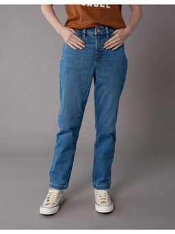 American Eagle - Women Blue Stretch Super High-Waist Ankle Straight Jeans