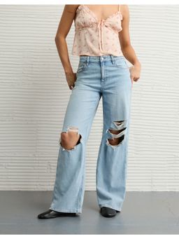 American Eagle - Women Blue High-Waist Baggy Wide-Leg Jeans