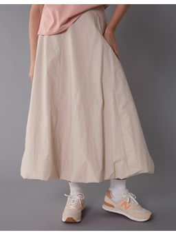 American Eagle - Women Beige High-Waist Maxi Bubble Skirt