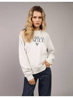 American Eagle - Women Heather Off White Funday Raglan Sweatshirt
