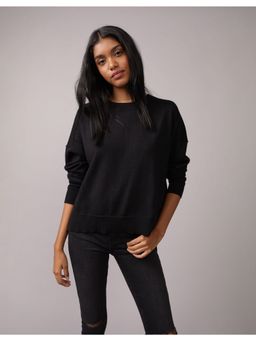 American Eagle - Black Solid/Plain Regular Fit Sweater