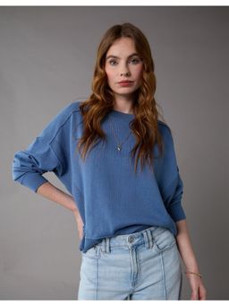 American Eagle - Blue Solid/Plain Regular Fit Sweater