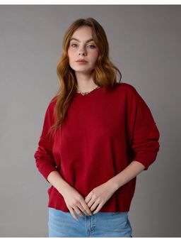 American Eagle - Red Solid/Plain Regular Fit Sweater
