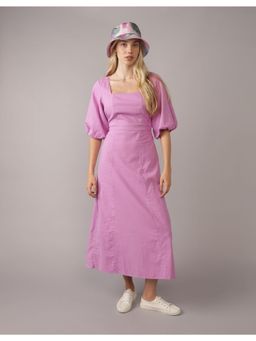 American Eagle - Women Lavender Puff Sleeve Tie Back Midi Dress