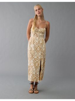 American Eagle - Women Beige Catie Corset Column Midi Dress