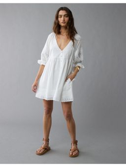 American Eagle - Women White Embroidered Mini Dress