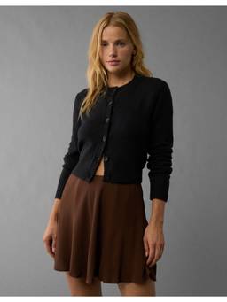 American Eagle - Women Bold Black Whoa So Soft Easy Crew Neck Cardigan