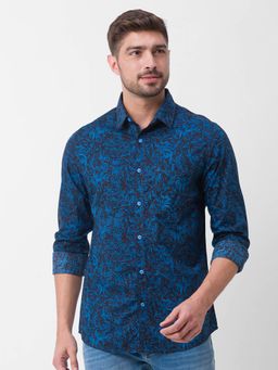 Spykar - Indigo Blue Cotton Full Sleeve Printed Shirt for Men