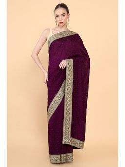 Soch - Women Red Cotton Silk Solid/Plain Saree with Unstitched Blouse