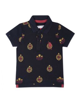 U.S. POLO ASSN. - Motif Print Cotton Polo T-Shirt Blue