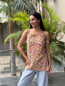 DEASHA INDIA - Multi-Color Cotton Sleeveless Geometric Printed Short Kurti