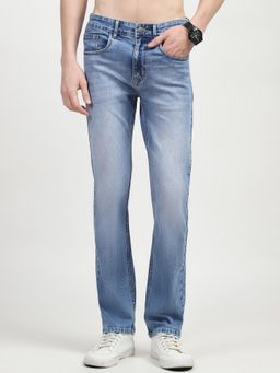Global Republic - Blue Faded Cotton Blend Regular Fit Jeans for Men (Gt02-2503)
