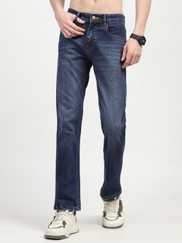 Global Republic - Dark Blue Cotton Blend Regular Fit Jeans for Men (Gt02-2507)