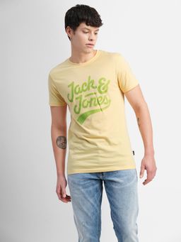 Jack & Jones - Yellow Logo Print Crew Neck T-shirt