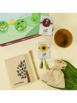 Indigifts - 2 Plantable Seed Rakhi For Brother With Planter 1 Diary & Pen (Multi)