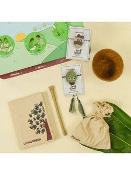 Indigifts - 2 Plantable Seed Rakhi For Brother With Planter 1 Diary & Pen (Multi)