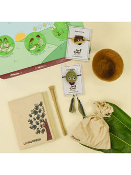 Indigifts - 2 Plantable Seed Rakhi For Brother With Planter 1 Diary & Pen (Multi)