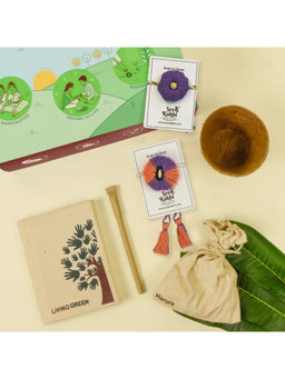 Indigifts - 2 Plantable Seed Rakhi For Brother With Planter 1 Diary & Pen (Multi)