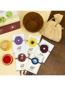 Indigifts - 5 Plantable Seed Rakhi For Brother With Planter, 1 Diary & Pen (Multi)