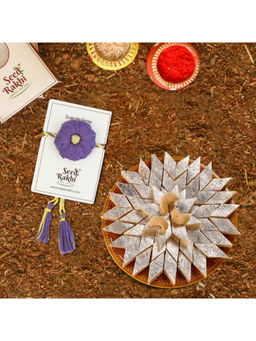 Indigifts - Plantable Seed Rakhi For Brother With Kaju Katli Box (Purple)