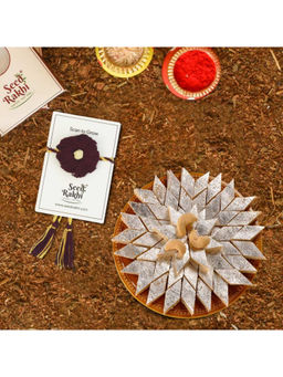 Indigifts - Plantable Seed Rakhi For Brother With Kaju Katli Box (Red)
