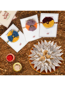 Indigifts - 3 Plantable Seed Rakhi For Brother With Kaju Katli Box (Multi)