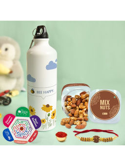 Indigifts - Rakhi Gift Combo Bottle, Dry Fruits Rakhi, Roli With Card
